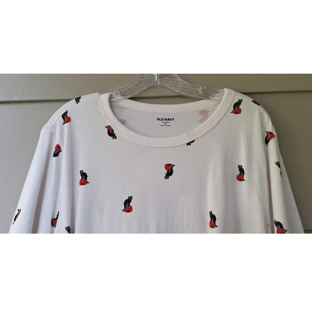 Old Navy Women's Halloween Black Cat Pumpkin 100% Cotton White T Shirt XXL - Picture 7 of 10